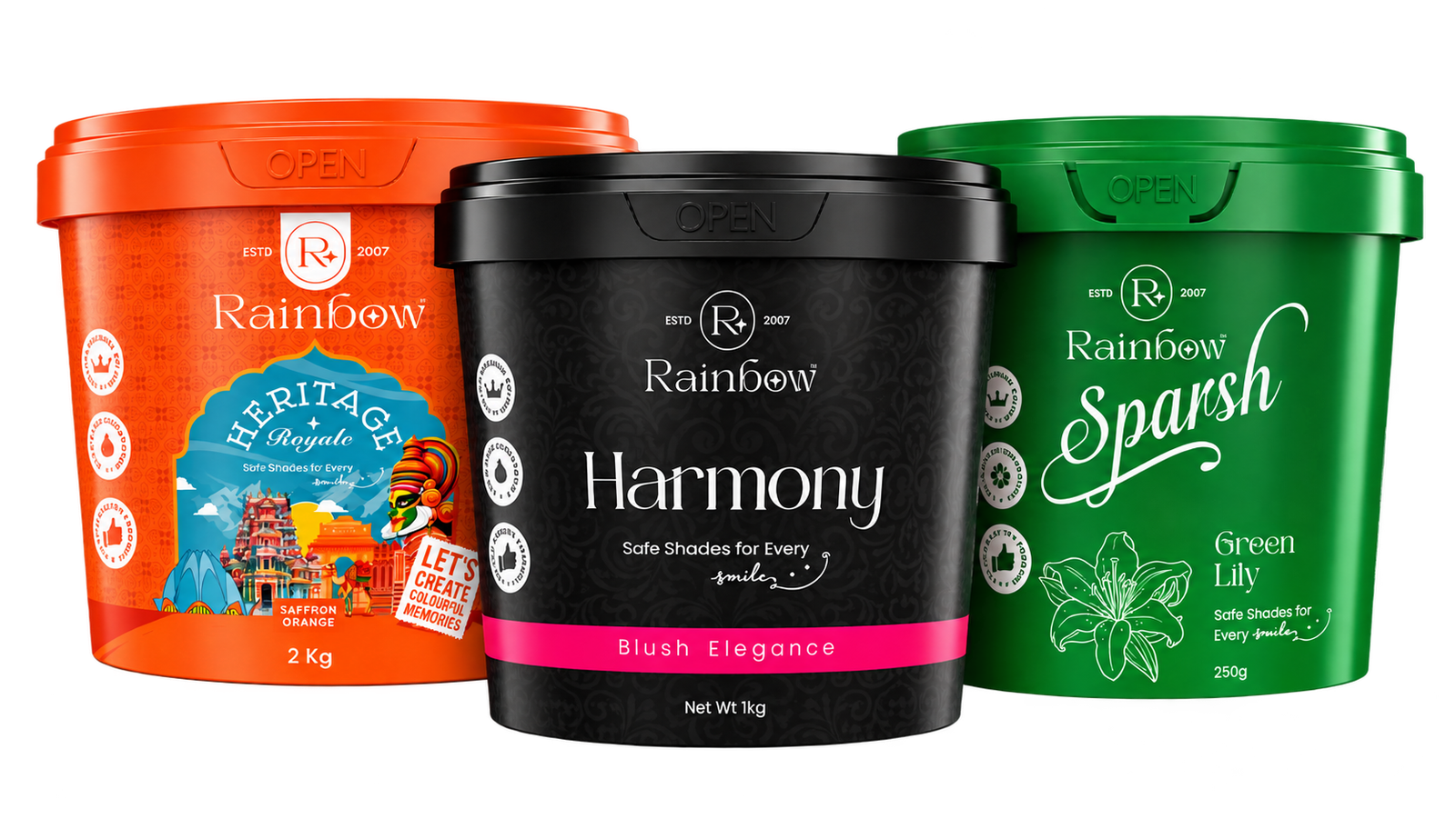 Rainbow Colours Rangoli colour container - 250g to 2kg